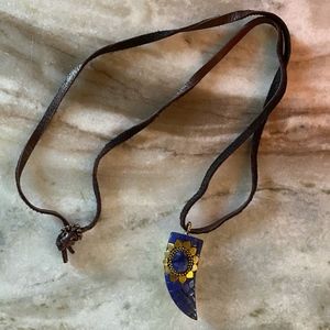 Blue Sapphire & Lapis Horn Leather Necklace, NWOT